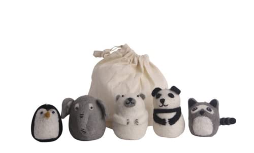 Gry & SIF Filz-Tierchen, Tier-Figuren, Deko-Figuren aus Filz, Kinderzimmer-Deko für Mädchen und Jungen zum Hinstellen oder Aufhängen, Kinder-Geschenke, Handmade, Fairtrade | Zoo-Tiere, 5er Set von Én Gry & Sif