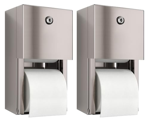 Kommerzieller Toilettenpapierspender (2er-Pack) 2 Rollen Edelstahl Toilettenpapierhalter Wandhalterung Verriegelung Taschentuchspender für Badezimmer/Toilette von EnBath