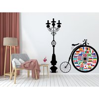 Fahrrad Wandtattoal, Mit Landfahnen Wandaufkleber, Straßenlampe Aufkleber, Wohnzimmer Eingang Wanddeko 1037Es von EnSuArtDecals