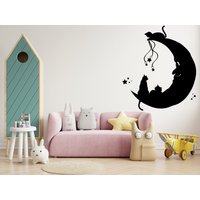 Halbmond Und Katzen Wandtattoa, Mond Mit Sternen Wandsticker Wandkunst Vinyl Kinderzimmer Deko Geschenke Dekor 1042Es von EnSuArtDecals