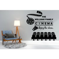 Home Cinema Wandtattoos, Personalisiertes Theaterzimmer Dekor-Familie-Zimmer Vinyl Aufkleber Wandbild-Film Film Playroom Dekor Streifen Wandkunst von EnSuArtDecals