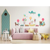 Kinderzimmer Wandaufkleber, Flugzeug Balon Zug Schiff Pferd Spielzimmer Kinder Dekor, Schlafsaal Vinyl Wanddekoration 1140Es von EnSuArtDecals