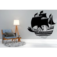 Maritimes Schiff Wandtattoal Boot Dekor Segelboot Kunst Vinyl Wandaufkleber, Piratenschiff Wandsticker, Segelmeer Ozean Wandsticker 1007Es von EnSuArtDecals