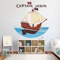 Personalisierter Schiffs Wandtattoal, Piraten Wandsticker, Segel Meer Ozean Aufkleber, Spielzimmer Kinderzimmer Wandkunst, Jungen Schlafzimmer von EnSuArtDecals