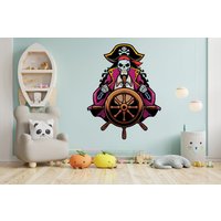 Piraten Skelett Schiff Steuerrad Wandtatze, Piratenschädel Wanddeko, Spielzimmer Kinderzimmer Wandkunst, Jungen Schlafzimmer Wanddeko 1008Es von EnSuArtDecals