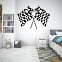 Rennen Flagge Wand Vinyl Aufkleber Wohnkultur Kunst Sport Rennwagen Zielflagge Boy Racer Kinderzimmer Finish Wandbild Art 1303Es von EnSuArtDecals