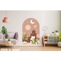 Sinnliches Mädchen Boho Wanddeko, Sonne Mond Blume Interior Wanddekoration, Moderne Wandkunst, Trendy Style Wohnzimmer Dekor 1120Es von EnSuArtDecals