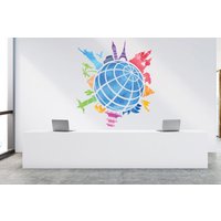 Weltkarte Wanddeko - Reise-Agentur Dekoration -Büro Dekor-Weltkarte Wandaufkleber -Geografie Erde Wandkunst Vinyl 917Es von EnSuArtDecals