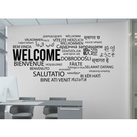 Willkommen in Vielen Sprachen Schild Büro Wandtattoo Wandkunst, Foyer Dekor, Eingang Wand Dekor Aufkleber 1360Es von EnSuArtDecals
