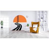 straßen Wandtatto Aufkleber, Sonne Wandfolie, Road Sun Art Wandbild Schlafzimmer Kinderzimmer, Abstrakte Wand Kunst Wohnzimmer Dekor, Kinder von EnSuArtDecals