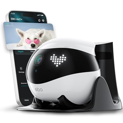 Enabot EBO Air 2 Haustierkamera mit App,2K Mobiler Heimtierkameras mit Anpassbare Gesichtsausdrücke,Kabellose Katzen Kamera mit Nachtsicht,Hundekamera mit 2 Wege Audio,Selbstaufladung (Weiß) von Enabot EBO