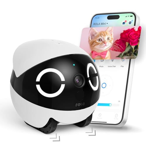 Enabot EBO ROLA Mini 2K Haustierkamera-Roboter: Bewegliche Innenkamera mit Akku und Telefon-App, One-Touch-Anruf, 2-Wege-Audio, IR-Nachtsicht, Bewegungserkennung, Videoaufzeichnung von Enabot EBO