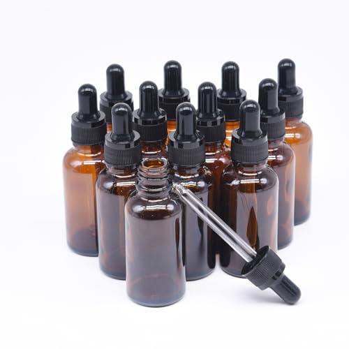 Enadvd 12 x 30ml Amber Brown Glass Bottle with Glass Dropper Pipettes, Sample Empty Glass Bottles, for Perfumes and Essential Oil Aromatherapy Blends (12 Pack) von Enadvd