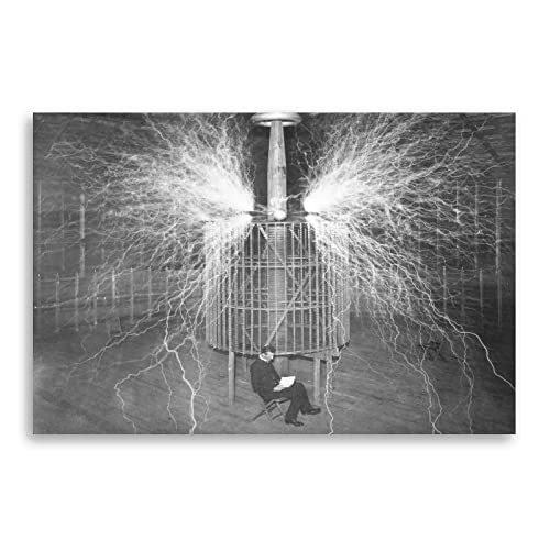 Enartly Leinwand Wandkunst Malerei Poster Nikola Tesla Elektrizität Wissenschaft Experiment Drucken Bilderbilder für Wohnzimmer Schlafzimmer Dekoration 30x50cm Kein Rahmen von Enartly