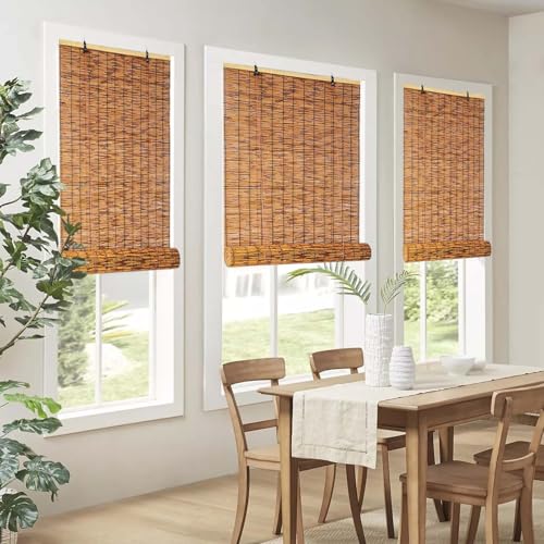 Natürlich Bambus Raffrollo 90×200 Durchscheinend Reed Vorhang Rollo 100×200 Sichtschutz Bambusrollo 120×200 Sonnenschutz Balkontrennwand Mit Lifter Anpassbar Für Fenster/Tür/Terrasse/Innen/Außen(Carbo von Enarviflare
