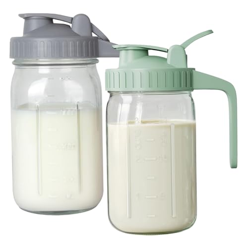 2pcs Muttermilchkrüge 32 Unzen Leckdosenmutschelmilchspeicherflasche mit Deckel und Ausstrich breitem Mund Masonglas für Flüssigkeiten, Eistee, Säfte, Muttermilch von Enbebamd