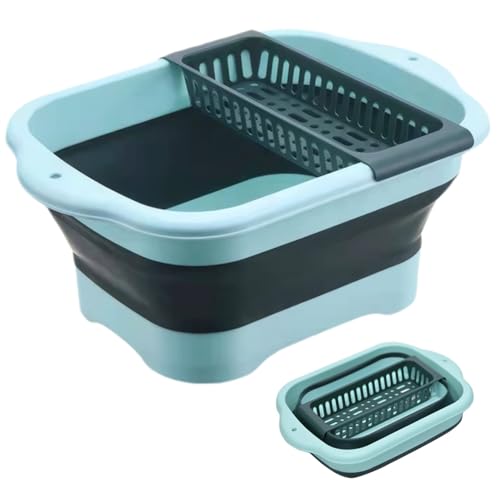 Collapsible Wash Basin Folding16.5x11.8x7.1 In Large Dish Tub with Drain Tray & Plug Portable Wash Tub with Handle & Hanging Hole for Kitchen Camping Laundry (Green) von Enbebamd