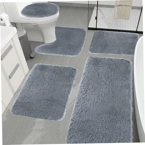 Enbebamd Badezimmer Matte Set (5pcs), weiche Longhair-Wasserabsorption Nicht-Schlupfbad-Teppiche mit Toilettenabdeckung Dicke Maschine Waschbares Badezimmer Bodenbadezimmer Matte von Enbebamd