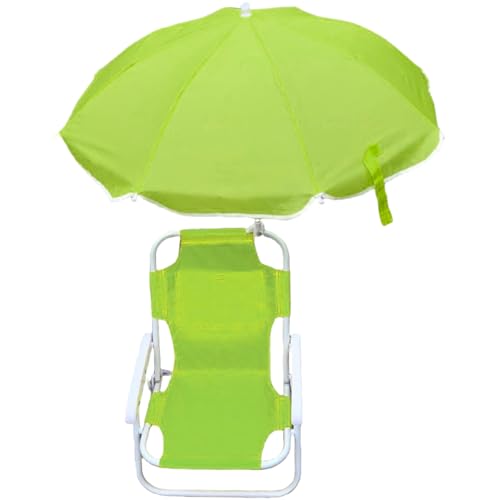 Enbebamd Kids Beach Stuhl mit Dachfalt und Abnehmbarer Strandstuhl mit Baldachin, leichtem und robustem Außensitz für Camping, Reisen, Rasen, grüne Kinder mit Regenschirm von Enbebamd