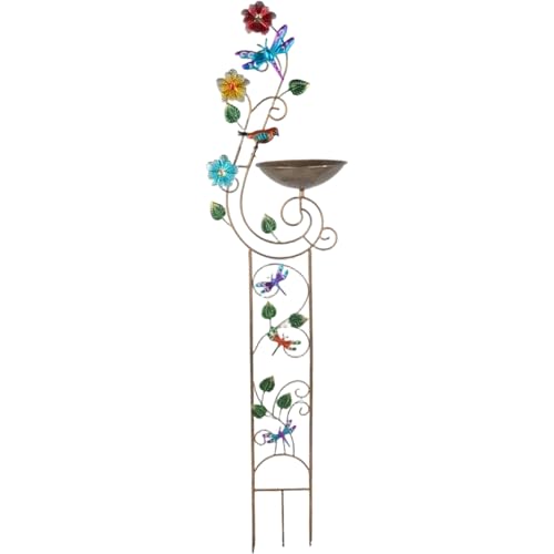 Enbebamd Vogelbad mit Garten Gitter 2-in-1 Metall Vogelwasserfuttermittel mit Abnehmbarer Schüssel Retro kleine Gartenpflanze Unterstützung für Outdoor-Dokumentationen, Libellefly Bad von Enbebamd