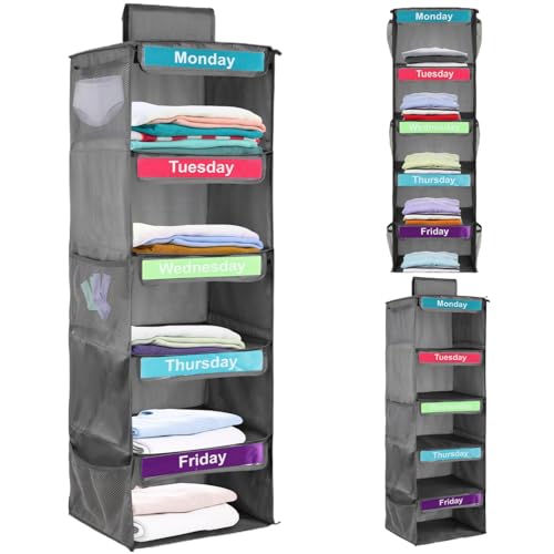Enbebamd Weekly Clothes Organizer 5 Layer 39x12in Days of The Week Clothes Organizer with Label & Side Pocket 30lbs Hanging for Home, School von Enbebamd