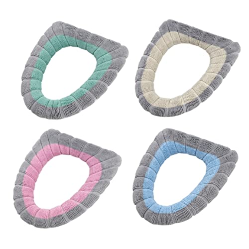Toilettensitzabdeckung Badezimmerwärmlicher Stofftoilettensitz Kissen weiche Pads für Badezimmerversorgungen 4pcs wärmeres Tuch von Enbebamd