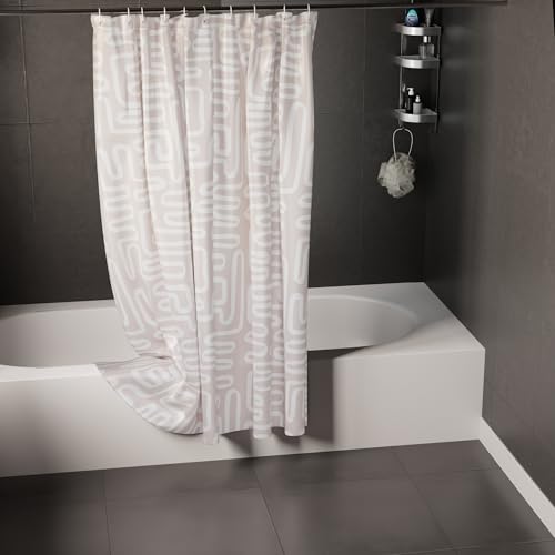 Encasa XO Badezimmer Duschvorhänge | Hochwertiger Polyester Stoff, Waschbar | Geeignet für Badewanne, Eckdusche, Kleine Räume | 180x210 cm | Boho Labyrinth Beige - 10 Kostenlose Haken Inklusive von Encasa XO