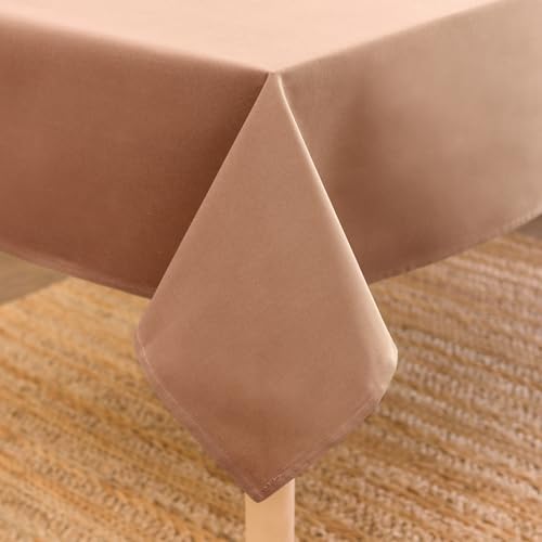 Encasa XO Baumwoll-Canvas-Tischdecke | Bräunen Einfarbig | Rechteckige Größe 140x230 cm | Esstischdecke zur Dekoration – maschinenwaschbar von Encasa XO