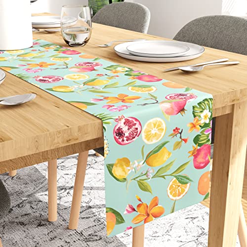 Encasa Esstischläufer für 6 Sitzer – wasserabweisend – Polyester bedrucktes Twillgewebe – Größe 33 x 182,9 cm – dekoratives Tuch für Mitte und Couchtisch – waschbar – langlebig – Ananas von Encasa XO