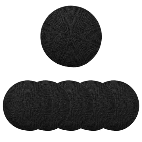 Encasa XO Esszimmer-Tischsets Set aus 6 | Runde Baumwoll-Platzsets - 33 cm Durchmesser | Schwarz | Handgefertigter Rippstil von Encasa XO