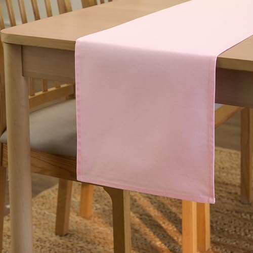 Encasa XO Table Runner Größe 32x183 cm | Baumwoll -Leinwand Stoff | Light Pink Solid Color | Waschbarer und dauerhaft von Encasa XO