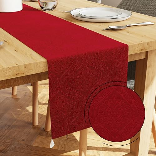 Encasa XO Tischläufer | Geprägtes Samt | Größe 32x150 cm | Farbe Red mit Premium-Polyester - Maschinenwaschbar Encasa XO Tischläufer | Geprägtes Samt | Größe 32x150 cm | Farbe Red mit Premium-Polyester - Maschinenwaschbar von Encasa XO