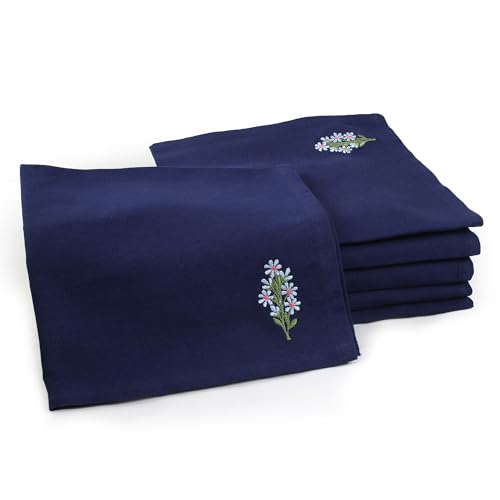 Encasa Tischservietten Set aus 6 | Baumwollservietten | 43x43 cm | Schottische Blaue Blume Stickmuster Encasa Tischservietten Set aus 6 | Baumwollservietten | 43x43 cm | Schottische Blaue Blume Stickmuster von Encasa XO