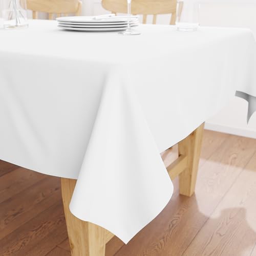 Encasa XO Baumwoll-Canvas-Tischdecke | Weiss Einfarbig | Rechteckige Größe 140x140 cm | Esstischdecke zur Dekoration – maschinenwaschbar von Encasa XO
