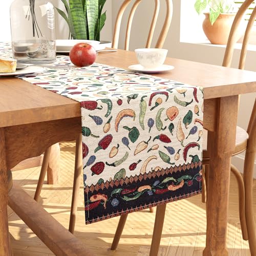 Encasa XO Boho Jacquard Tischläufer – Chilies Design | Vintage-Stil | Größe 32x250 cm | Gewebter böhmischer Wandteppich für 8 Seater Essen – maschinenwaschbar von Encasa XO