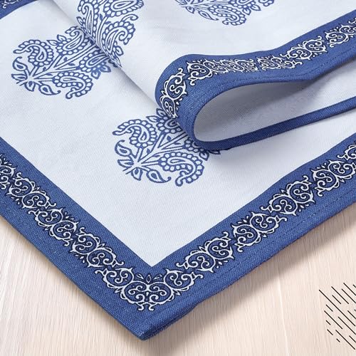 Encasa XO Esstischläufer | Indigo-01 Blockbedruckter Baumwoll-Canvas | 32x150 cm | Jaipur Sanganeri Handabdruck von Encasa XO