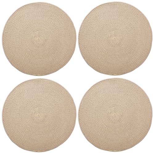 Encasa XO Esszimmer-Tischsets Set aus 4 | Runde Baumwoll-Platzsets - 33 cm Durchmesser | Beige | Handgefertigter Rippstil von Encasa XO