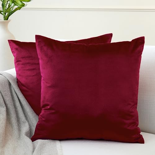 Encasa XO Kissenbezüge aus Samt - 2er-Set (30x30 cm) - Kastanienbraun- Uni gefärbt, weich & glatt, waschbar, quadratisch, großer Wurfkissenbezug für Couch, Sofa, Stuhl, Bett und Wohnbereich von Encasa XO