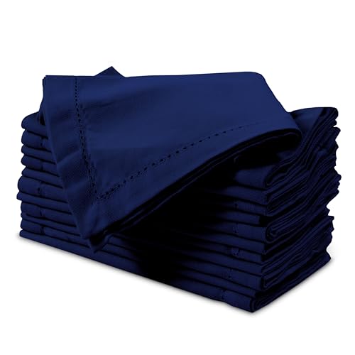 Encasa XO Stoffservietten Set von 12 | Reines Baumwolle mit Hohlsaum-Design | Scotch Blue | Quadratische Größe 43x43 cm | Tafelservietten – Waschmaschinenfest & Wiederverwendbar von Encasa XO