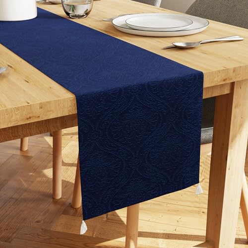 Encasa XO Tischläufer | Geprägtes Samt | Größe 32x240 cm | Farbe Navy blau mit Premium-Polyester - Maschinenwaschbar von Encasa XO