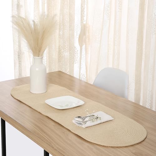 Encasa XO Tischläufer | Handgefertigtes Geripptes Design aus Baumwolle | 30x91 cm | Beige | Für Kaffee- und Couchtisch von Encasa XO