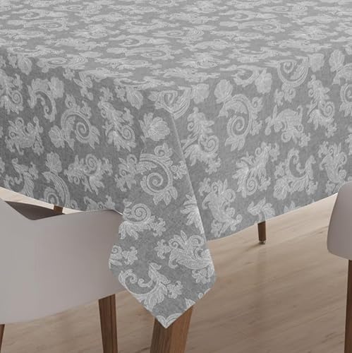 Encasa 4 to 6 Seater Estischtuch 145x180 cm (57x72 in) I Blumen Grau Jacquard -Style -Druck auf Chambray Homespun Cotton I für Familienversammlungen, Partys, die ich waschbar ist von Encasa