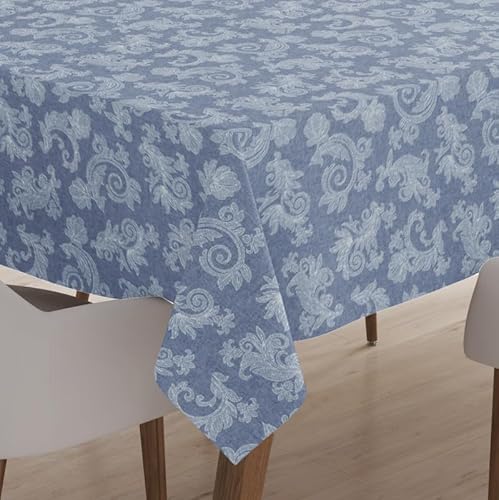 Encasa 8 to 10 Seater Estischtuch 145x300 cm (57x118 in) I Blumen Blau Jacquard -Style -Druck auf Chambray Homespun Cotton I für Familienversammlungen, Partys, die ich waschbar ist von Encasa