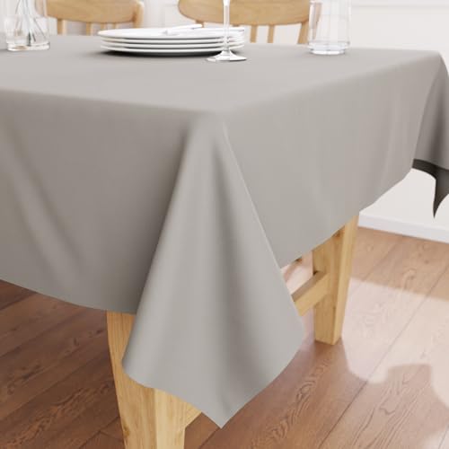 Encasa XO Baumwoll-Canvas-Tischdecke | Hellgrau Einfarbig | Rechteckige Größe 140x140 cm | Esstischdecke zur Dekoration – maschinenwaschbar von Encasa XO