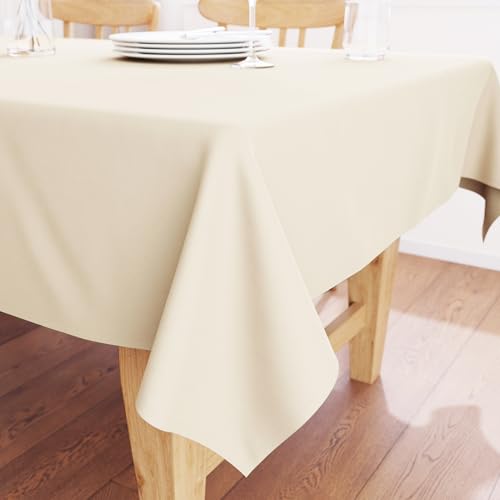 Encasa XO Baumwoll-Canvas-Tischdecke | Natürlich Einfarbig | Rechteckige Größe 140x140 cm | Esstischdecke zur Dekoration – maschinenwaschbar von Encasa XO