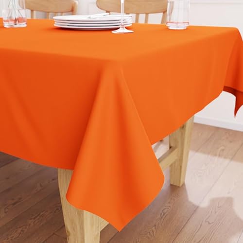Encasa Baumwoll-Canvas-Tischdecke | Orange Einfarbig | Rechteckige Größe 140x230 cm | Esstischdecke zur Dekoration – maschinenwaschbar von Encasa