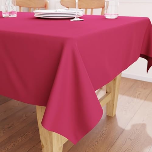 Encasa Baumwoll-Canvas-Tischdecke | Pink Einfarbig | Rechteckige Größe 140x230 cm | Esstischdecke zur Dekoration – maschinenwaschbar von Encasa