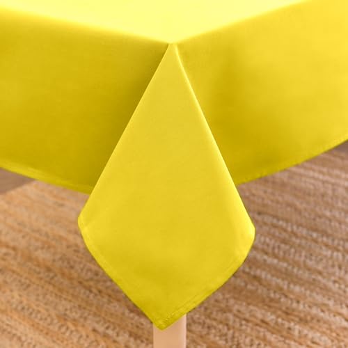 Encasa XO Baumwoll-Canvas-Tischdecke | Sonnenstrahlgelb Einfarbig | Rechteckige Größe 140x180 cm | Esstischdecke zur Dekoration – maschinenwaschbar von Encasa XO