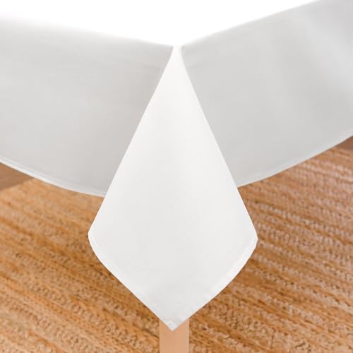 Encasa XO Baumwoll-Canvas-Tischdecke | Weiss Einfarbig | Rechteckige Größe 140x304 cm | Esstischdecke zur Dekoration – maschinenwaschbar von Encasa XO