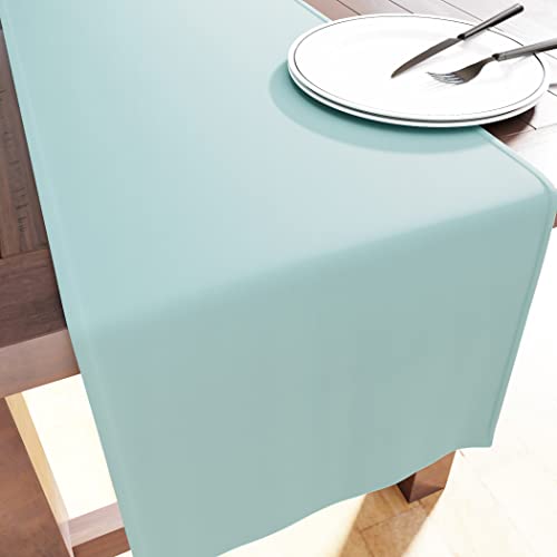 Encasa Table Runner Größe 32x150 cm | Baumwoll -Leinwand Stoff | Eierblau Solid Color | Waschbarer und dauerhaft von Encasa